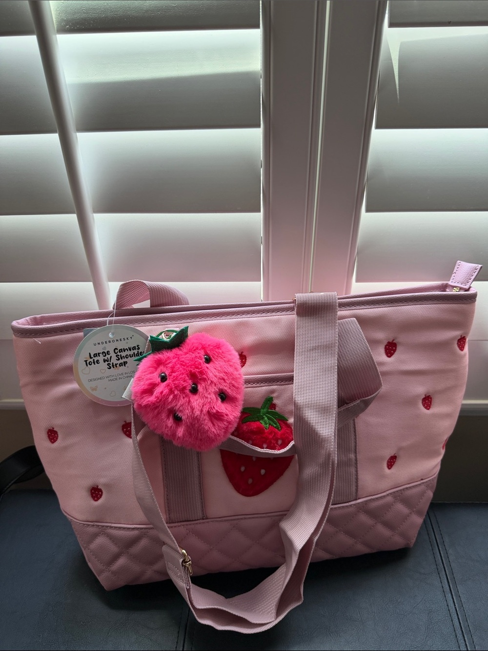 NWT Under One Sky Strawberry Pink Canvas Tote Shoulder Bag
